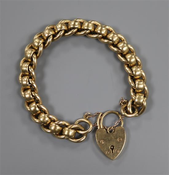 A 9ct gold curb link bracelet 51.8g.
